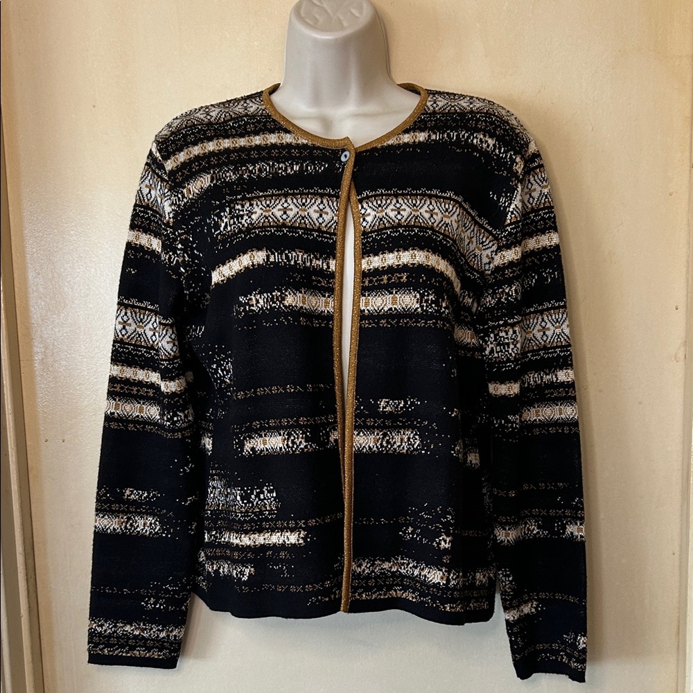 Alain Manoukian Black Gold and Cream Cardigan size L